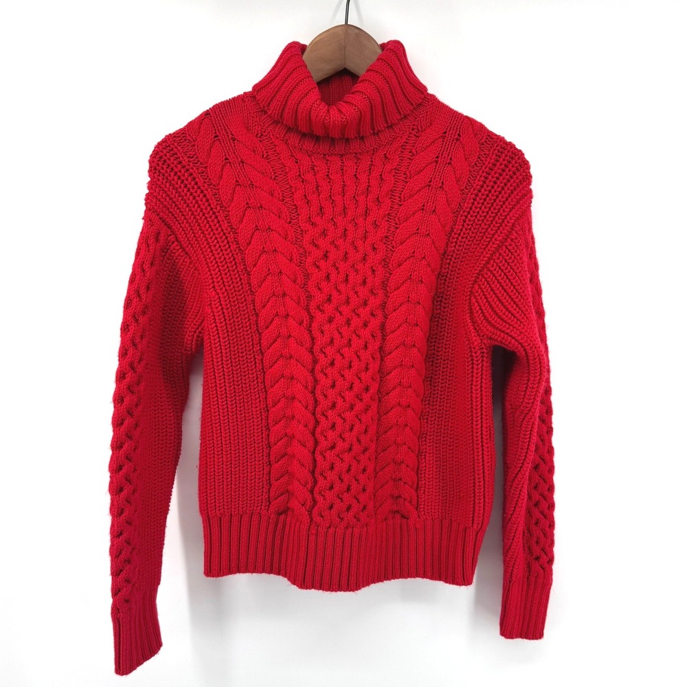 Jason Wu Sweater Womens S Red Wool Cable Knit Turtleneck Quiet Luxury Old Money